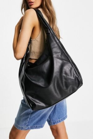 oversized pu knot tote bag in black