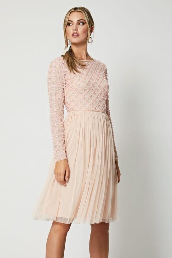 Embellished Midi Mesh Dress