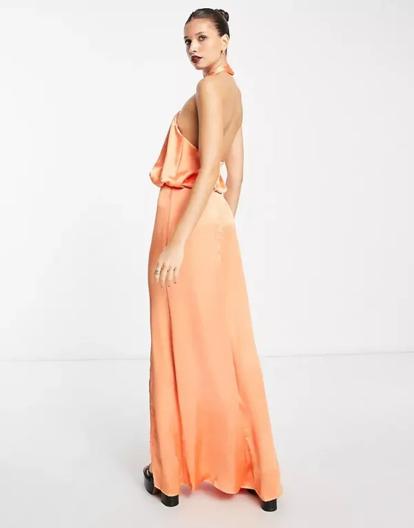 Pretty Lavish Twist Neck Satin Maxi Dress