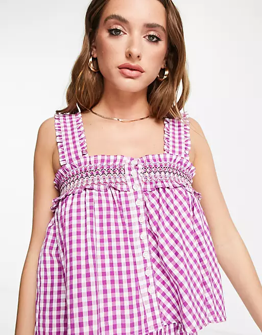 Adalhia Gingham smock Top