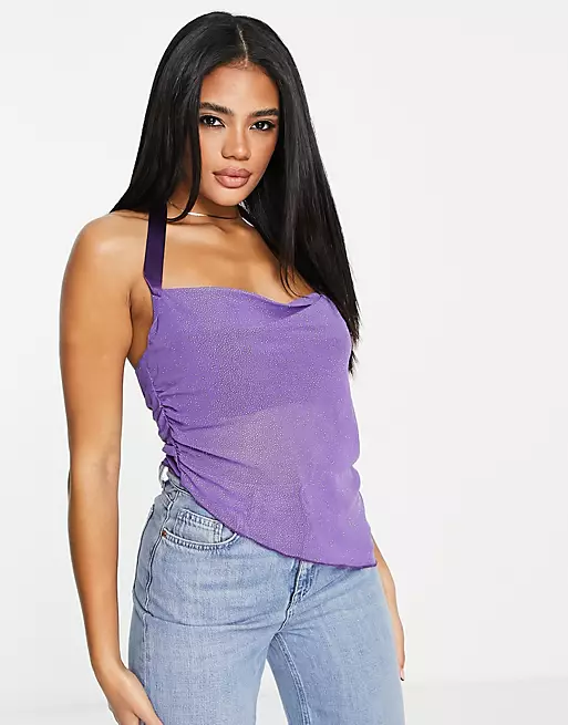 Drape Sequin Bandeau Top In Purple