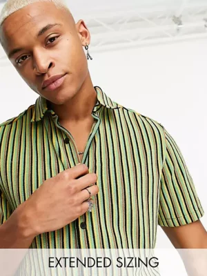 ASOS DESIGN towelling shirt in multi colour stripe