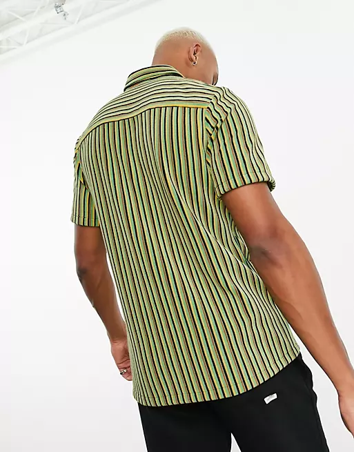 ASOS DESIGN towelling shirt in multi colour stripe