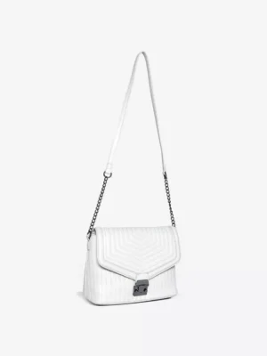 Grey Quilted Pushlock Shoulder Bag