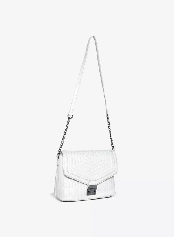 Grey Quilted Pushlock Shoulder Bag