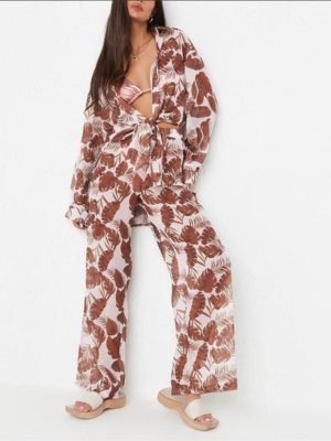 Brown palm print beach co-ord