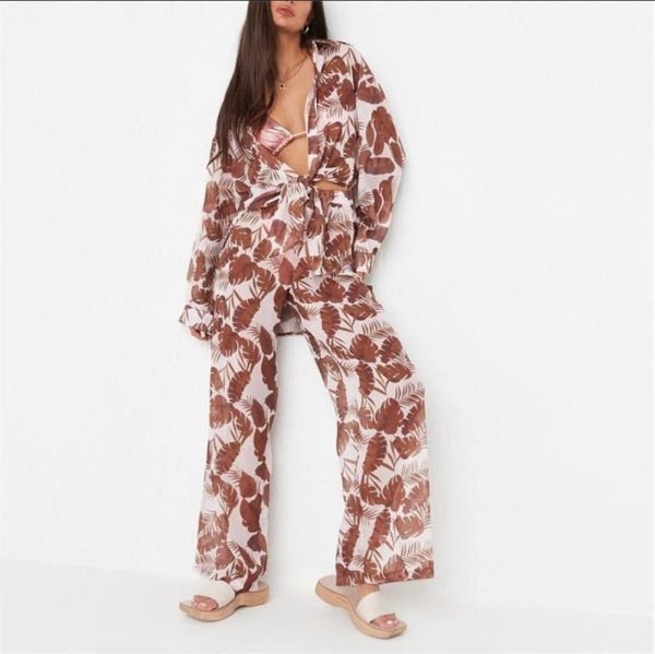 Brown palm print beach co-ord