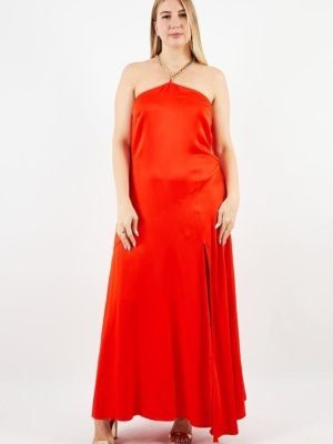 Karen Millen Satin Back Crepe Halter Maxi Dress