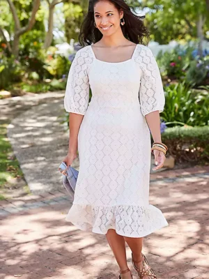 Bow Back White Broderie Midi Dress