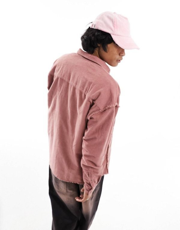 ASOS DESIGN 90s oversized western cord shirt with raw edges in pink