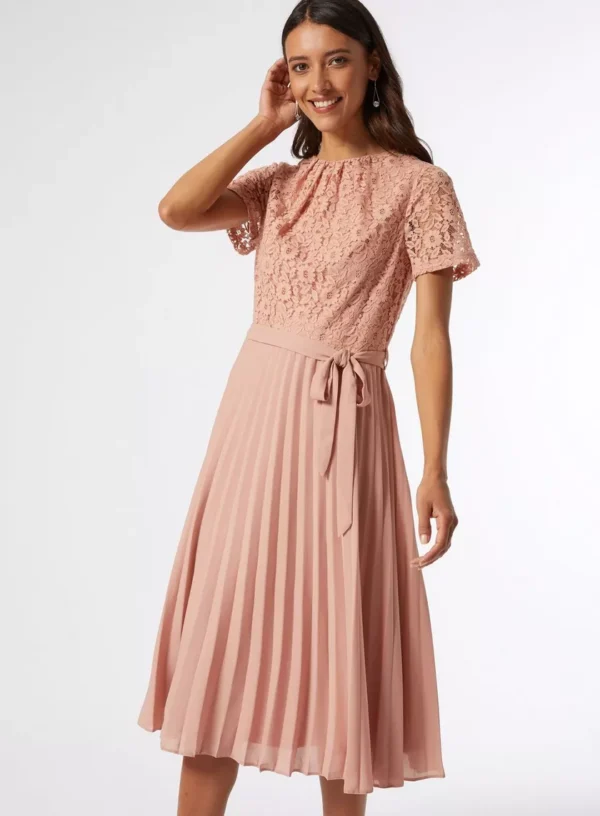 Lace Pleat Midi Dress