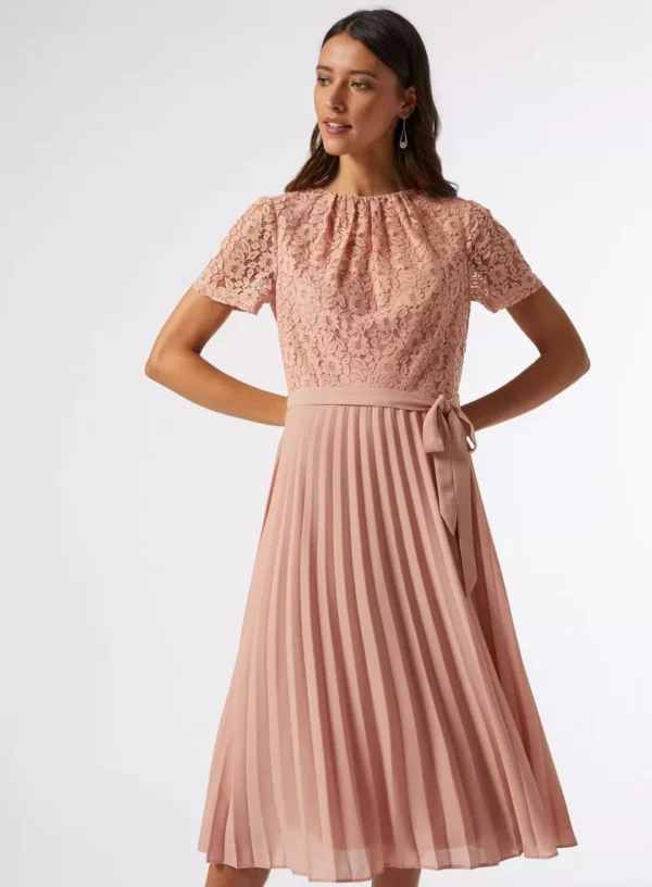 Lace Pleat Midi Dress