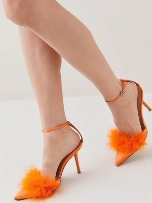 Satin closed toe feather heel