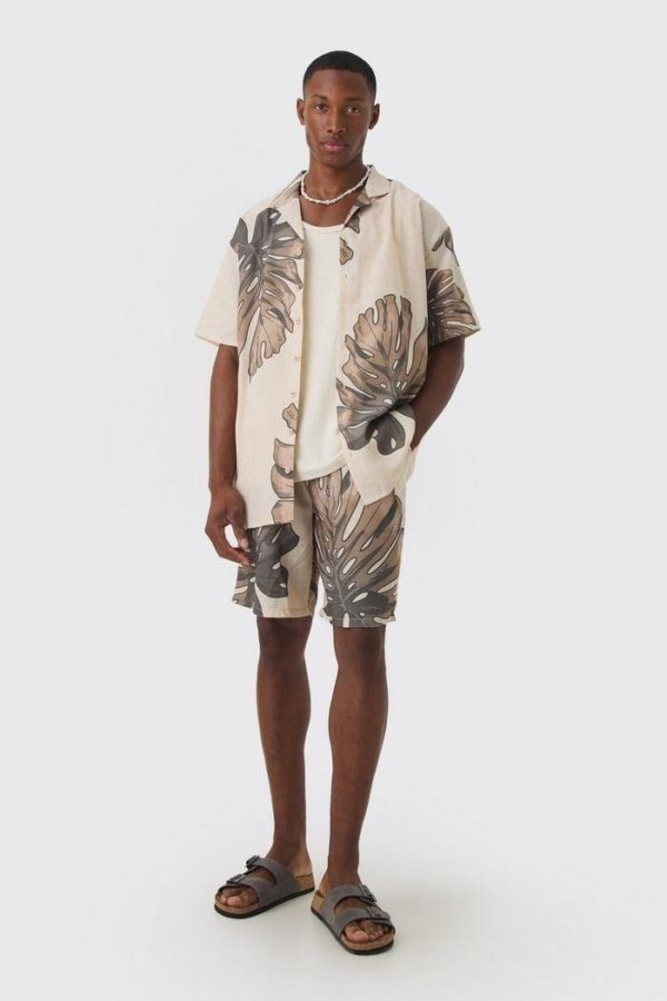 Oversized Linen Look Palm Shirt & Short