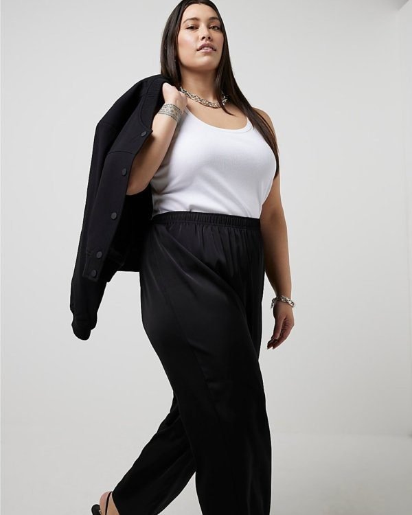 River Island Pull On Satin Plus size Wide Leg Trouser