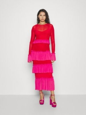 Red kaityln mesh tiered dress