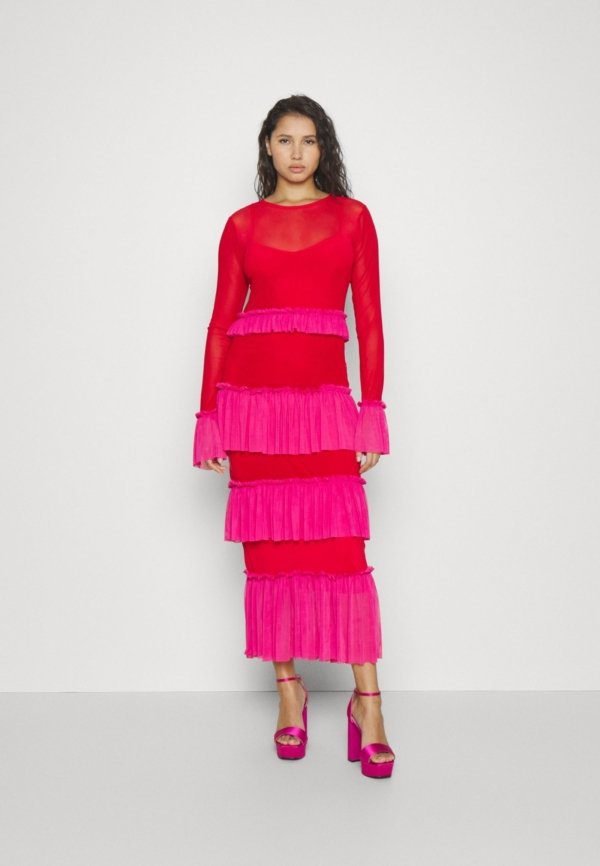 Red kaityln mesh tiered dress