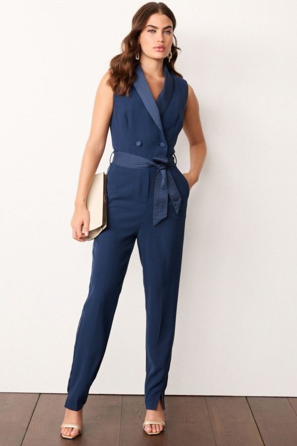 Tux Belted Navy Jumpsuit