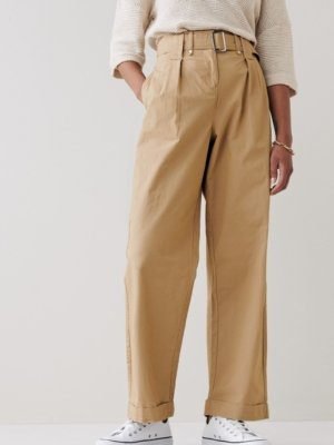 Camel Neutral Turn Up Wide Leg Trousers