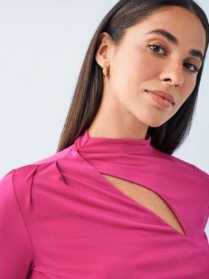 Pink Long Sleeve Cut Out Twist Top