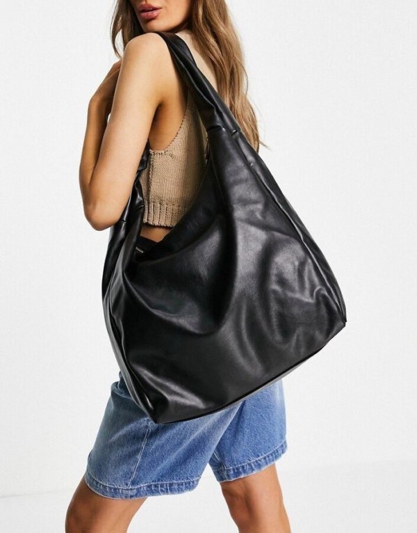 oversized pu knot tote bag in black