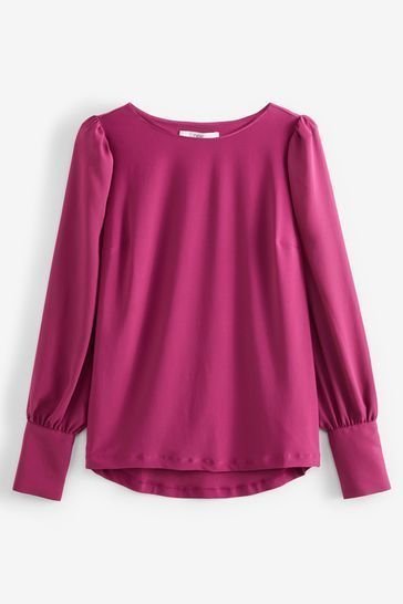 Berry Red Long Sleeve Cuff Top