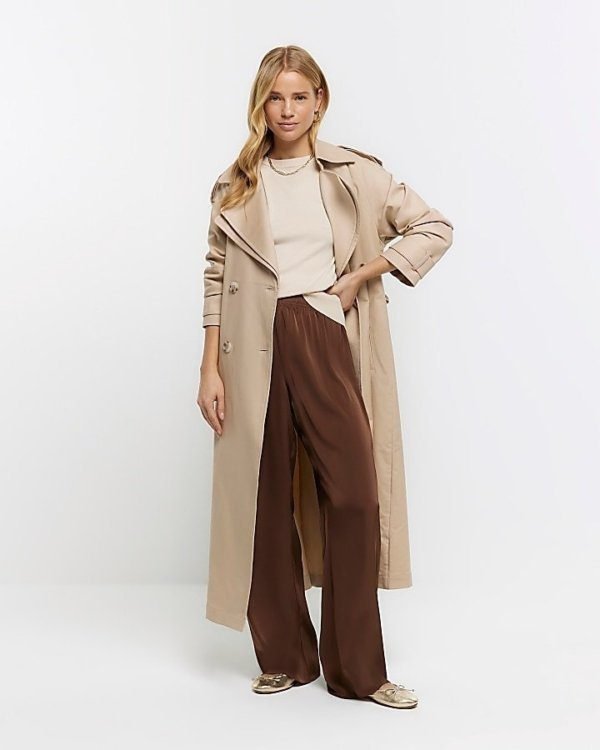 Pull On Satin Wide Leg Trousers