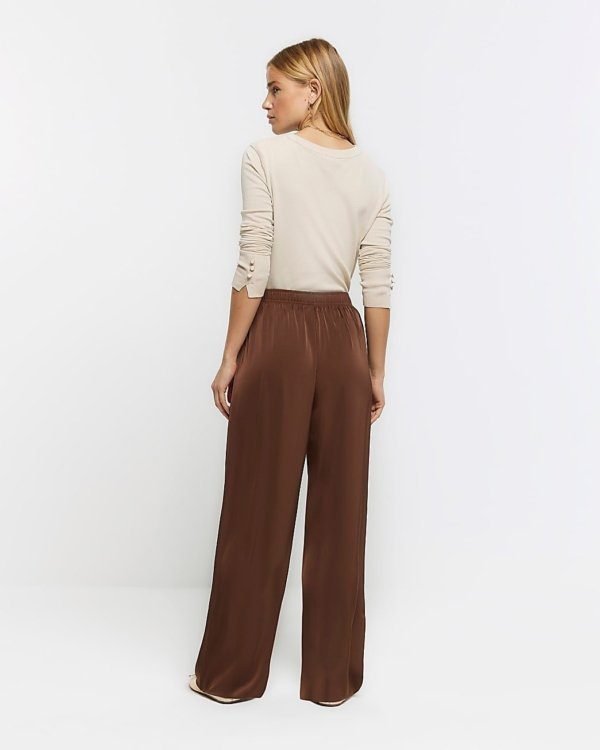 Pull On Satin Wide Leg Trousers