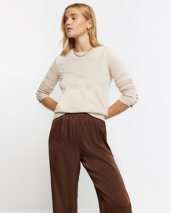 Pull On Satin Wide Leg Trousers