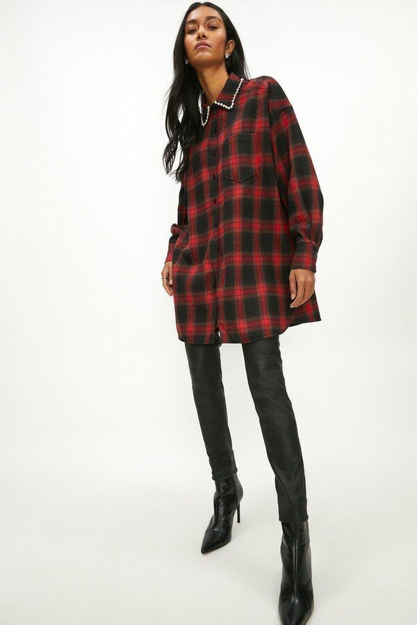 Oversized Check Gem Collar Shirt