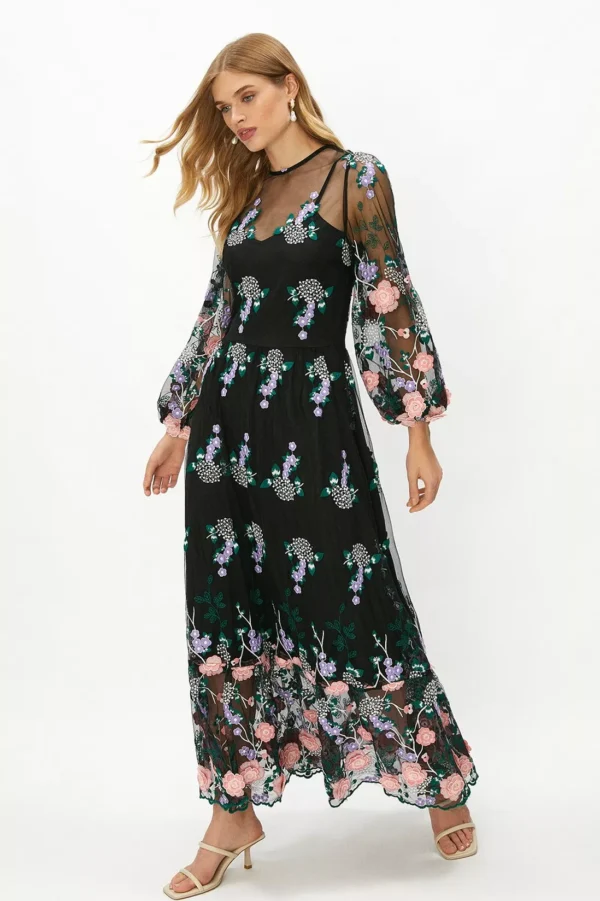 Coast Embroidered Mesh Midaxi Dress