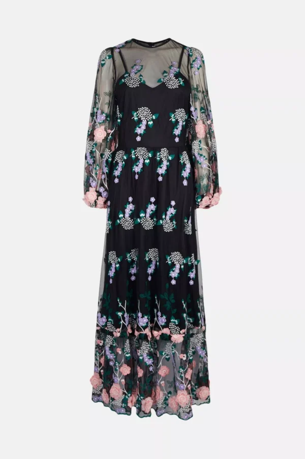 Coast Embroidered Mesh Midaxi Dress