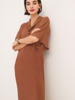 Cowl Neck Short Sleeve Midi Dress