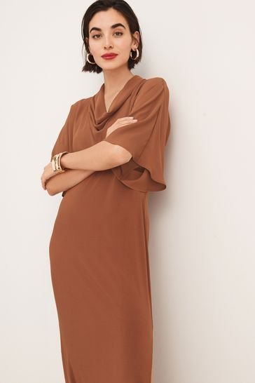 Cowl Neck Short Sleeve Midi Dress