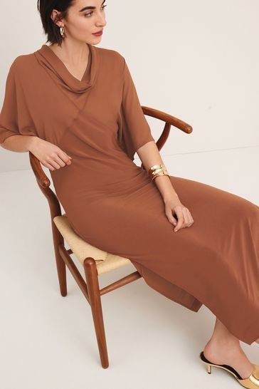 Cowl Neck Short Sleeve Midi Dress