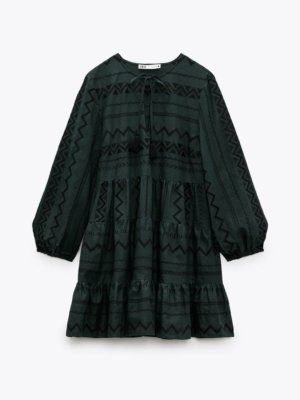 Embroidered  smock Dress with ballon sleeves