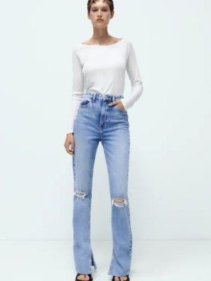 Slim Flare High Rise Split Hem Jeans