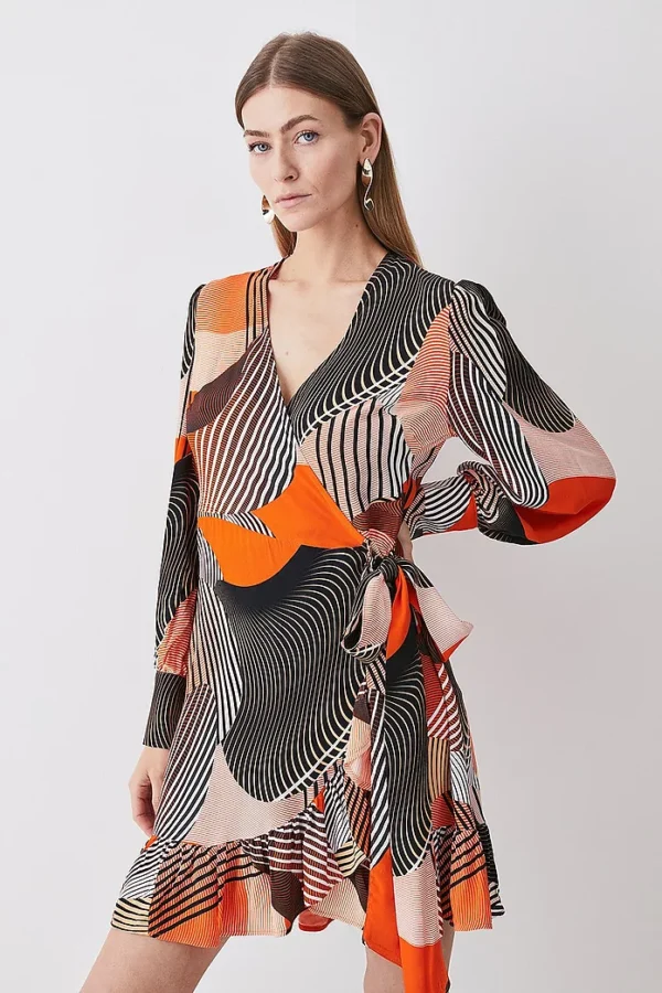 Spliced Geo Mini Wrap Dress