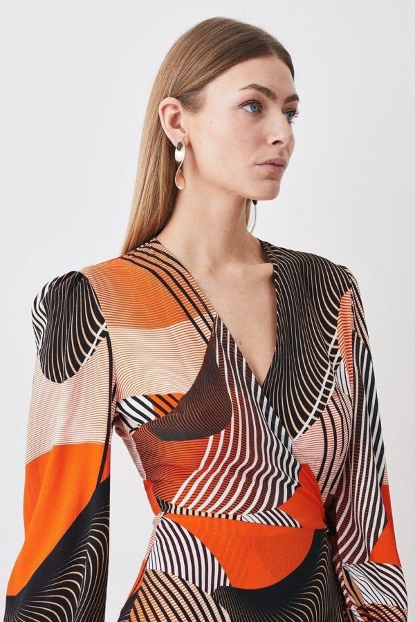 Spliced Geo Mini Wrap Dress