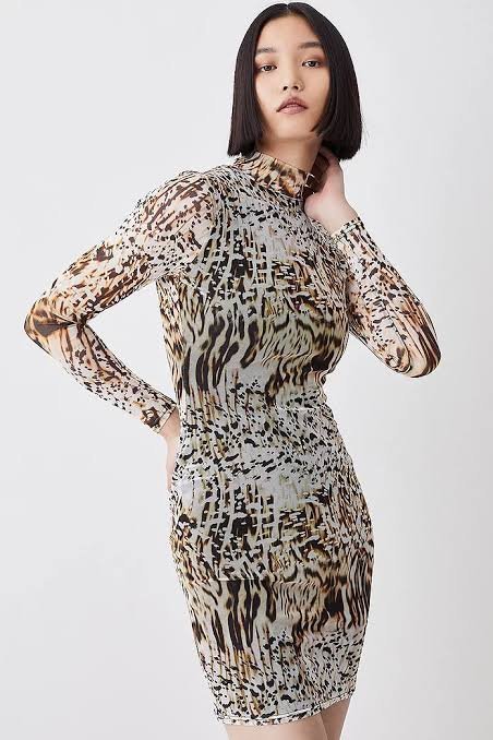 Karen Millen Snake Print Mesh Jersey Mini Dress