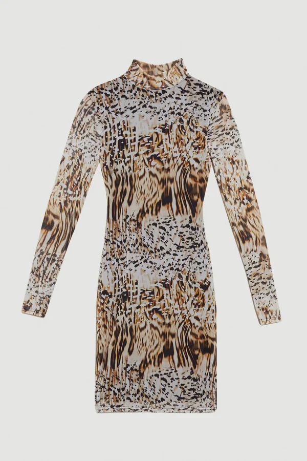 Karen Millen Snake Print Mesh Jersey Mini Dress