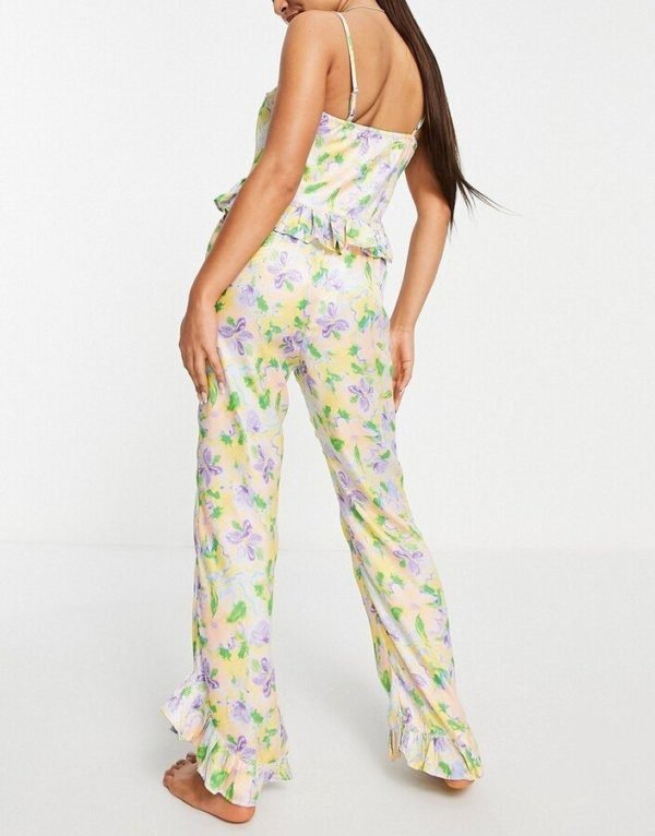 pyjama set floral printed jacquard frill cami and trousers