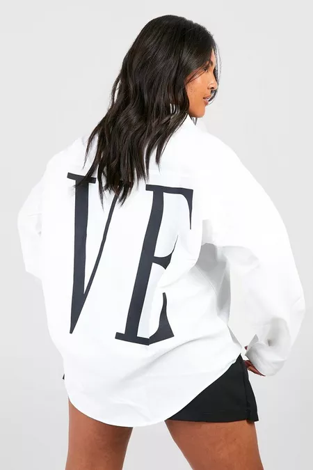 White Plus Oversized Love Slogan Shirt