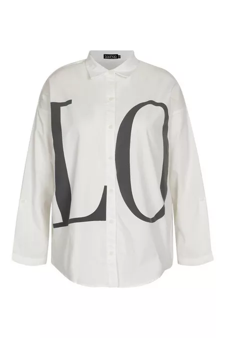 White Plus Oversized Love Slogan Shirt