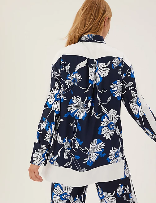 Floral collared long line shirt