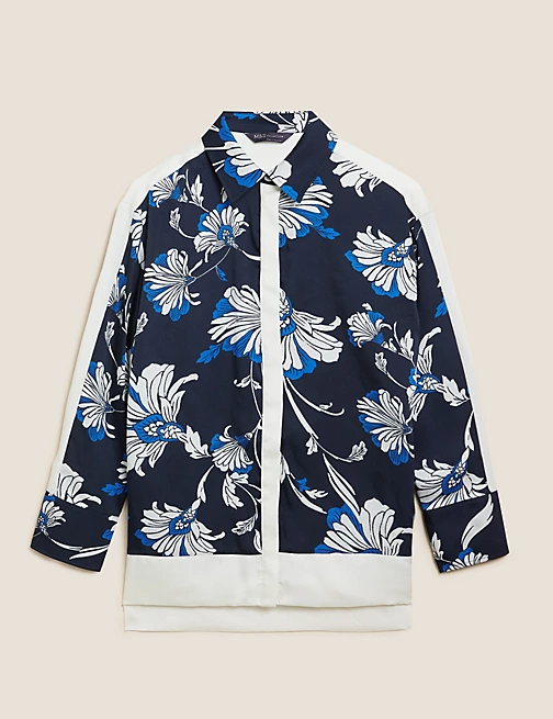 Floral collared long line shirt