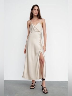 Satin Buttoned Slip Dress