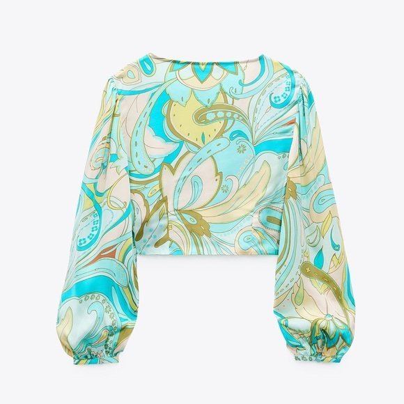 Long Sleeve Printed Crop Top