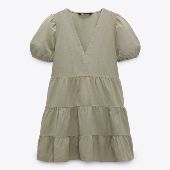 Linen Blend Tiered Dress