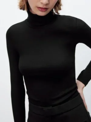 Stretch Ribbed Turtleneck Top